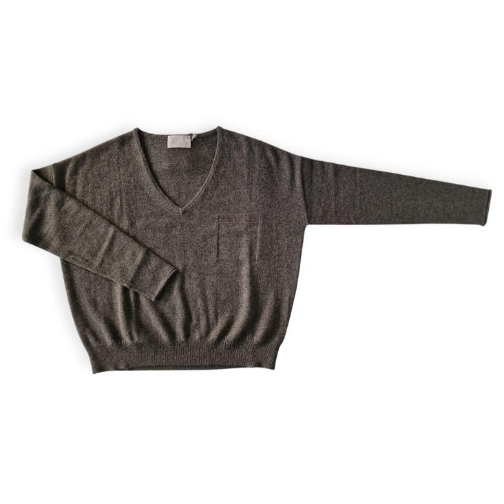 Pullover V-neck glitter r. otter grey