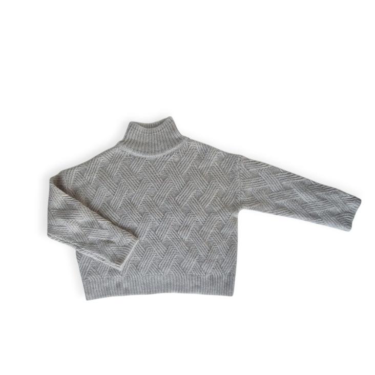 Pullover H-neck + lurex special cable mixed white