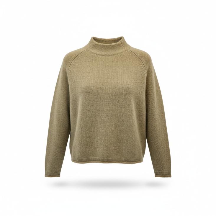 Pullover long sleeves T-neck cable melange