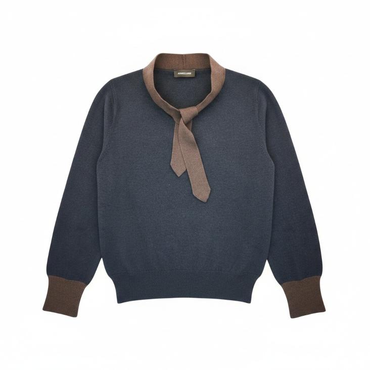 Knitewear sweater with bow navy-coffee