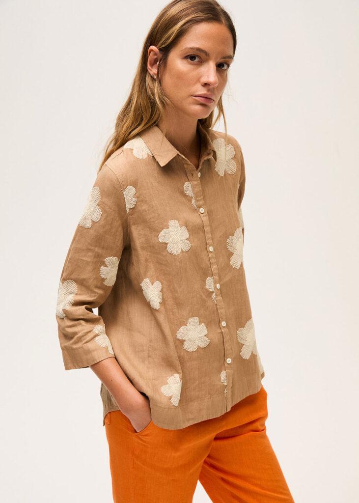 Shirt 3/4 sleeve tobacco/beige - 0