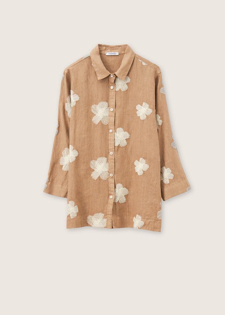 Shirt 3/4 sleeve tobacco/beige