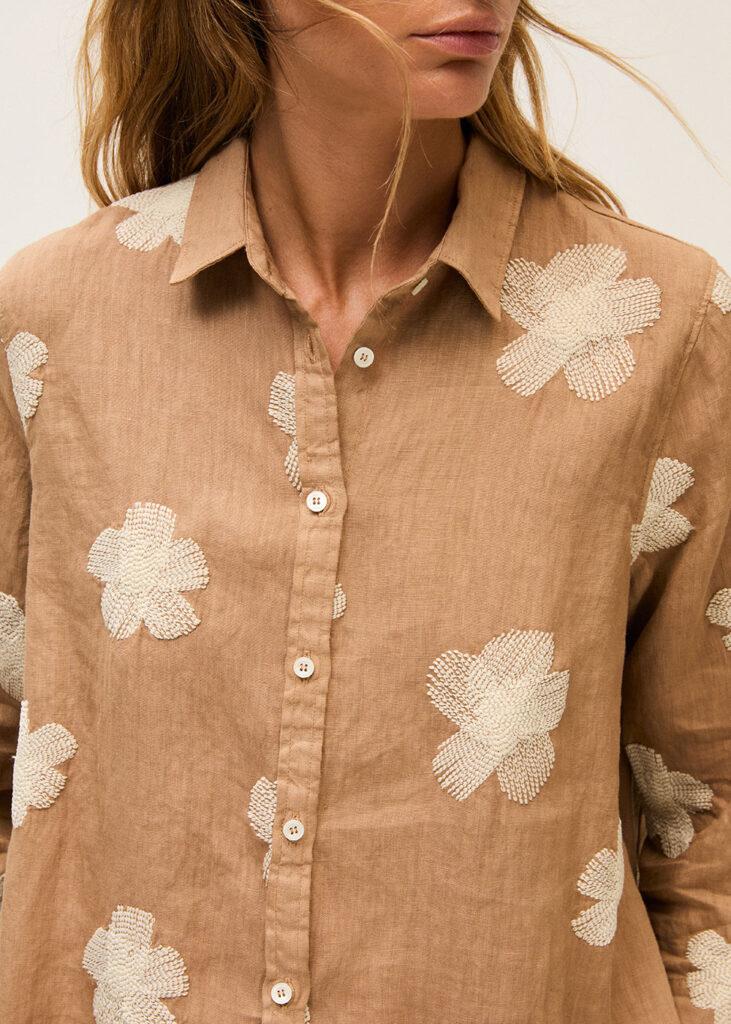 Shirt 3/4 sleeve tobacco/beige - 1