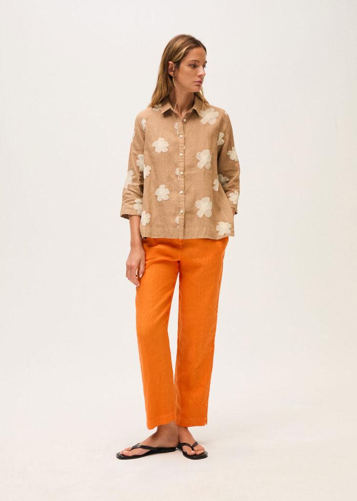 Shirt 3/4 sleeve tobacco/beige - 2