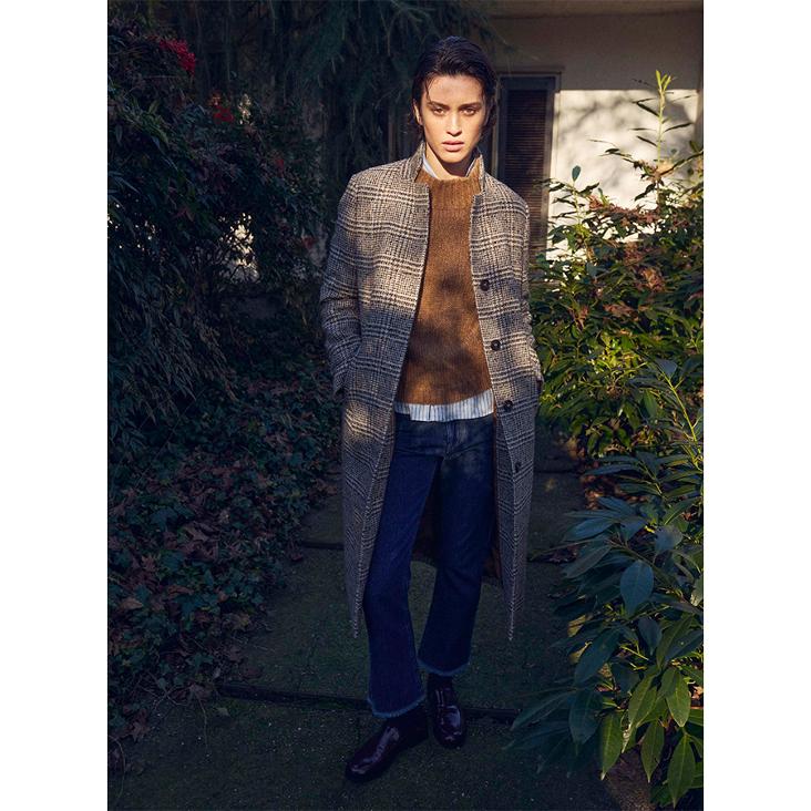 Wollcoat checkered blue-camel