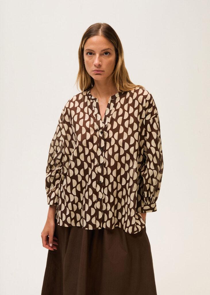 Shirt 7/8 sleeve brown - 1