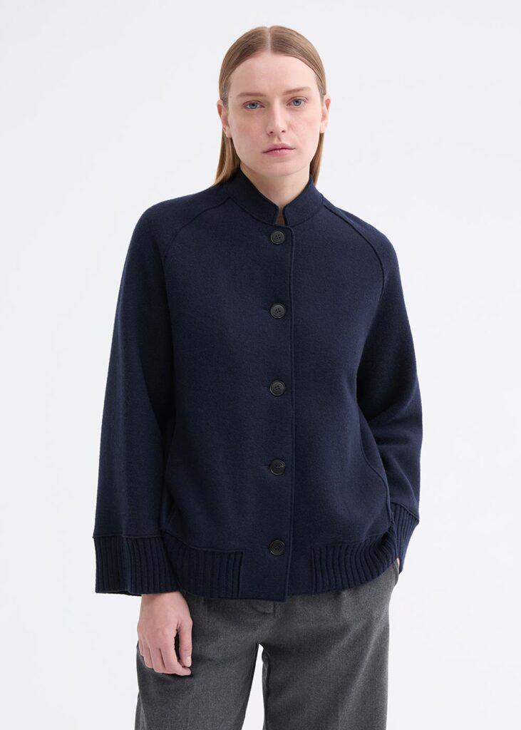 Wolljacke gewalkt mit Strickdetails dunkelblau