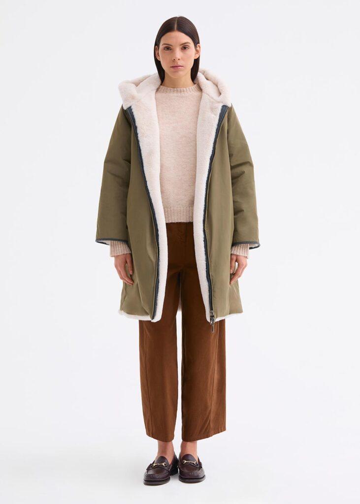 Mantel reversibel khaki/winterweiss