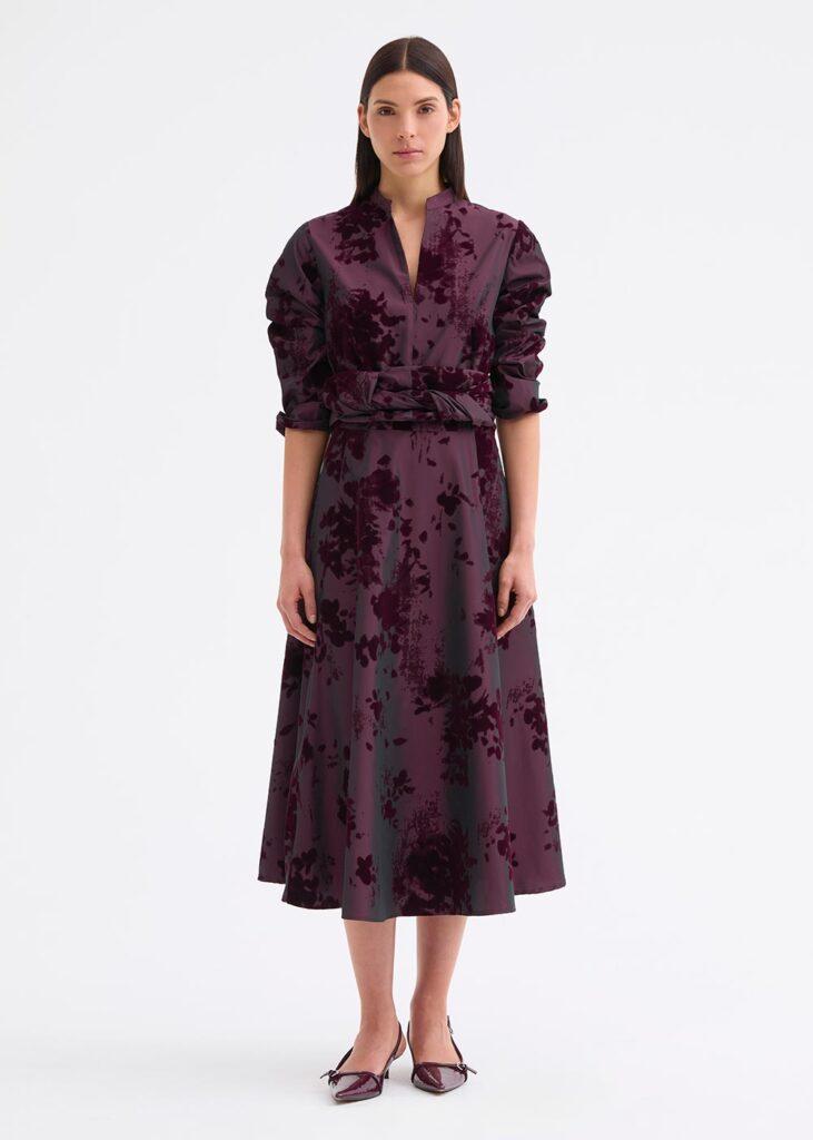Taft Kleid mit Flockdruck burgundy
